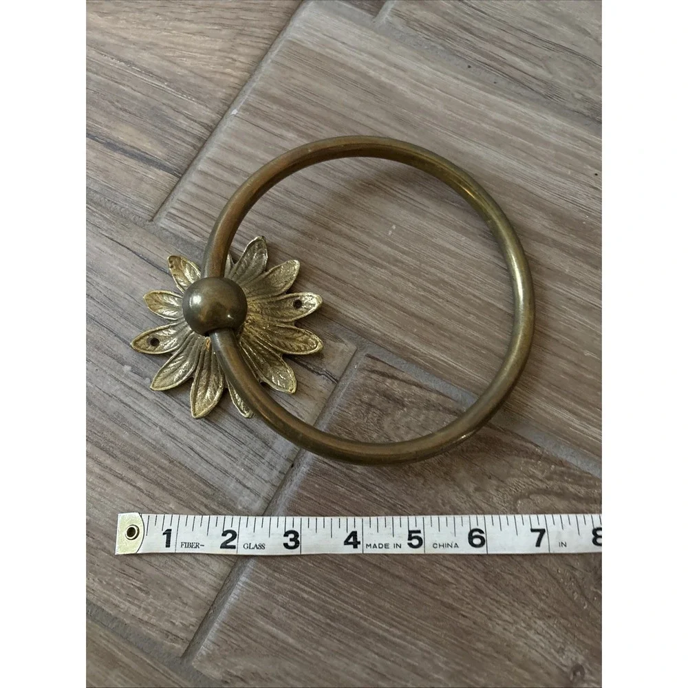 Brass Napkin Towel Ring Mcm Flower Pattern Base Vintage Wall Mount Home Decor